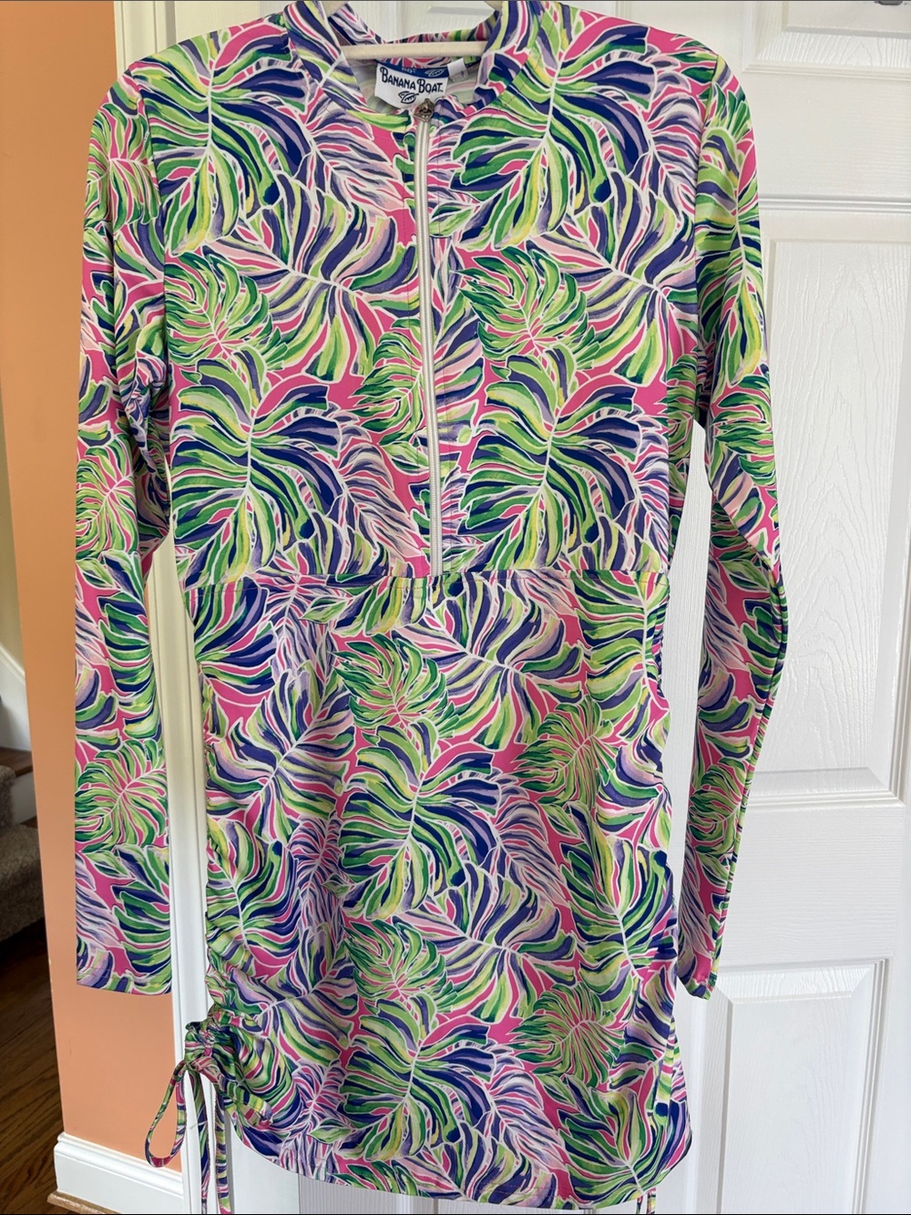 Banana Boat Women's Long Sleeve Swim Rashguard - Pink Green Blue Leaf Print